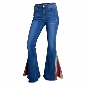 Lucky & Blessed Blue Flare Jeans with Colorful Insets